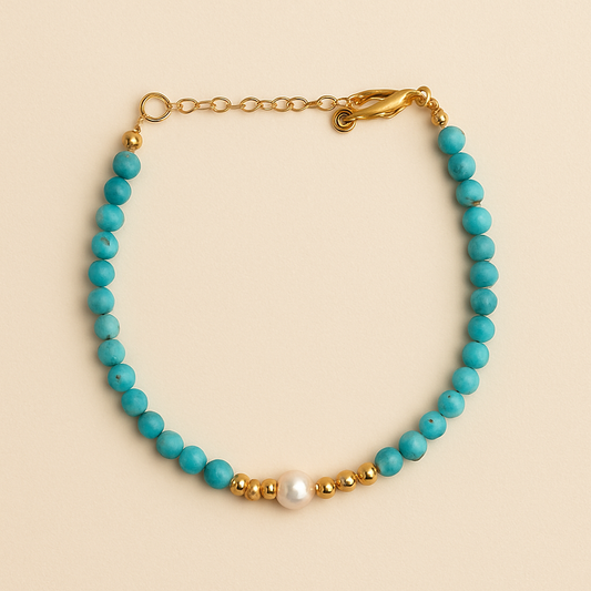 Dainty Pearl and Malachite Adjustable Bracelet