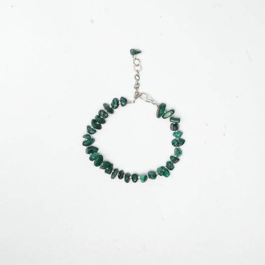 Natural Malachite Chip bead Bracelet with Miyuki beads - adjustable