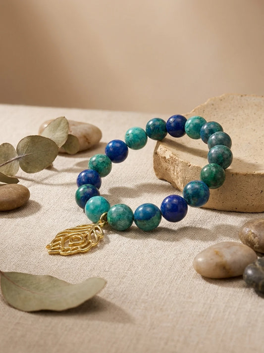 Blue and Green Gemstone Bead Leaf Bracelet