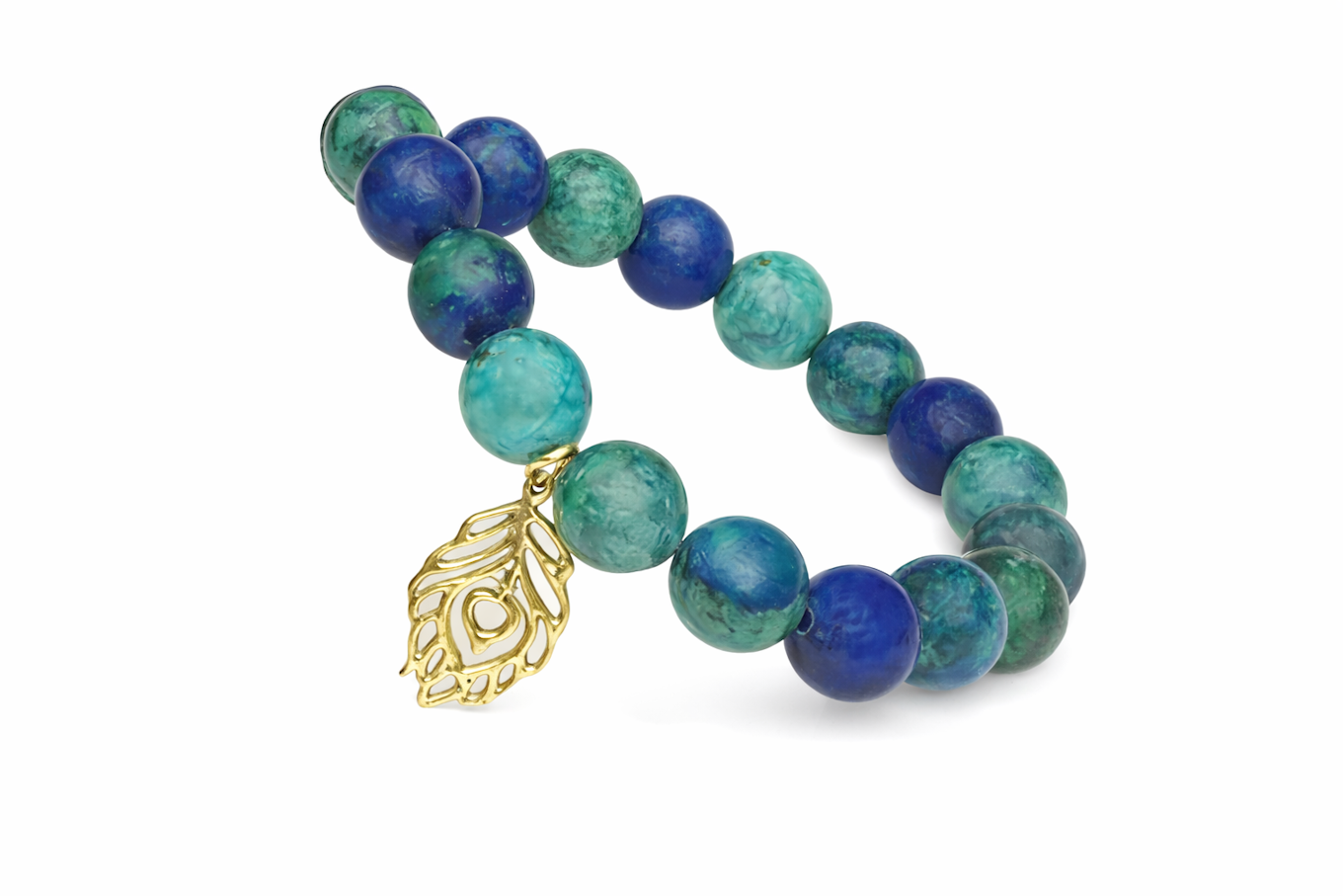 Blue and Green Gemstone Bead Leaf Bracelet